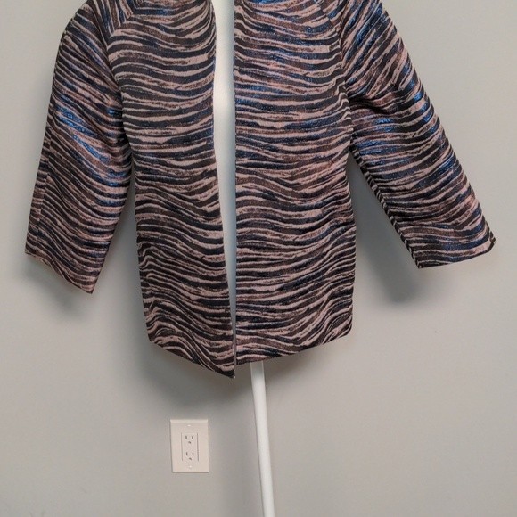 Misook Zebra Print Metallicized Long Sleeve Open Front Blazer Size‎ Small - Picture 3 of 15